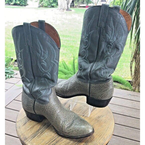 Vintage Boots J. Chisholm Boots 9 EE WIDE Leather Elephant Print Western Cowboy main image 11